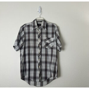 VTG KINGSPORT Mens Shirt Top Large Button-Down Plaid Short Sleeve